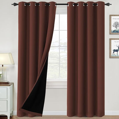 H.VERSAILTEX 100% Blackout Curtains for Bedroom Thermal Insulated Blackout Curtains 96 inch Length Heat and Full Light Blocking Curtains for Living Room with Black Liner 2 Panels Set, Rust