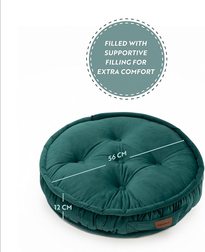 Large Round Floor Cushion, Floor Pillow Thick Floor Seating, Comfortable Supportive, Quilted Soft Booster Seat Pad for Yoga Meditation, Yoga Pillow, Cat and Dog Bed, 56 cm 22 inch, Green