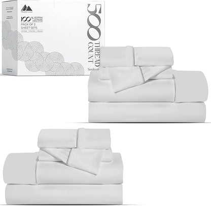 Mayfair Linen 100% Egyptian Cotton 2 Pack Twin Sheet Set - 500 Thread Count Cotton Sheets Twin Size (6 PC, Silver Grey), Extra Soft, Cooling, Sateen Weave, 16" Deep Pocket College Dorm Room Bed Sheet