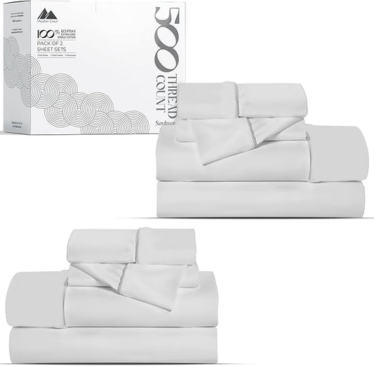 Mayfair Linen 100% Egyptian Cotton 2 Pack Twin Sheet Set - 500 Thread Count Cotton Sheets Twin Size (6 PC, Silver Grey), Extra Soft, Cooling, Sateen Weave, 16" Deep Pocket College Dorm Room Bed Sheet