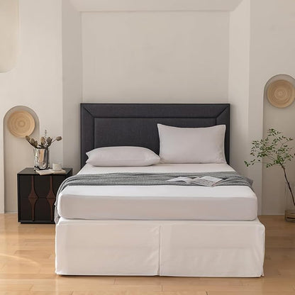 Full Bed Skirt, Grid Plaid Soft Quadruple Pleated Ruffle Bed Skirt, Tailored Dust Ruffle 18 Inch Drop Easy Fit, Machine Washable (White)