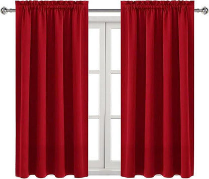 DWCN Christmas Red Blackout Curtains for Bedroom –Rod Pocket Thermal Insulated Room Darkening Drapes for Living Room, W 42 x L 54 Inch, 2 Panels