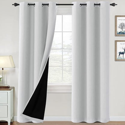H.VERSAILTEX 100% Blackout Curtains for Bedroom Thermal Insulated Blackout Curtains 84 inch Length Full Light Blocking Curtains for Living Room with Black Liner 2 Panels Set, Greyish White
