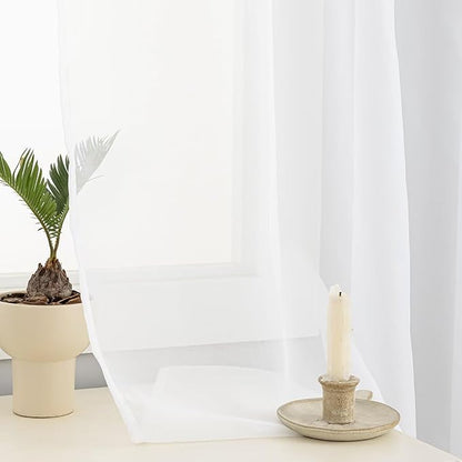 White Sheer Curtains 63 Inches Long 2 Panels, Rod Pocket Short Curtain for Kitchen, Bedroom, Cafe Window(White 38" W x 63" L)