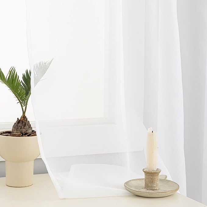 White Sheer Curtains 72 Inches Long 2 Panels, Rod Pocket Short Curtain for Kitchen, Bedroom, Cafe Window(White 38" W x 72" L)