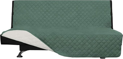 Easy-Going Futon Sofa Slipcover - Reversible Armless Couch Cover - Water Resistant for Pets & Kids (Cyan/Ivory)