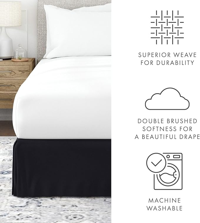 Linen Market Bed Skirt - Ultra Soft Microfiber - Easy Fit with 14 Inch Tailored Drop - Hotel Quality, Shrinkage & Fade Resistant - Bed Cover - Twin XL Bed Skirts - Bedroom Décor - (Twin XL, Black)