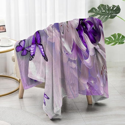 Purple Butterfly Flower Throw Blanekts Butterfly Blankets Soft Lightweight Cozy for Bed Couch Sofa Birthday Gifts Women Gifts for Her Anniversary Valentines Mothers Day Flower Gifts 70"x80"