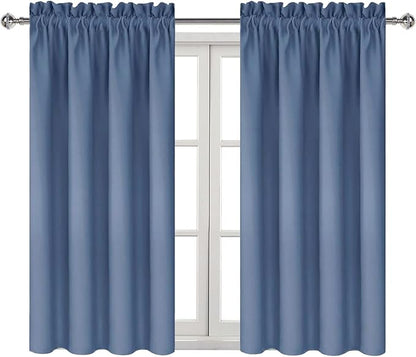 DWCN Blackout Curtains – Thermal Insulated, Energy Saving & Noise Reducing Bedroom and Living Room Curtains, Dusty Blue, W 38x L 45 Inch, Set of 2 Rod Pocket Curtain Panels