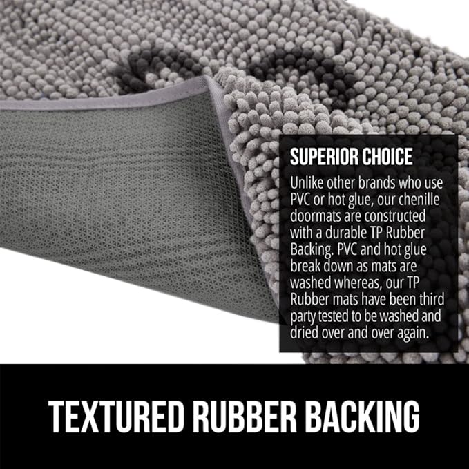 GORILLA GRIP SOAKSTOPPER Dog Door Mat, 48x30 Machine Washable Rug Absorbent Doormat Captures Moisture Mud Dirt, Quick Dry Soft Chenille Entryway Rugs Indoor Entrance Mats for Dog Paws, Paw Gray
