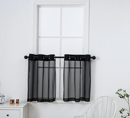 PI Black Sheer Tier Curtains 30 Inches Length with Grommet,Short Light Voile Half Window Curtain for Kitchen/Bathroom/Farmhouse/Basement 2 Panels (Black,W42XL30)