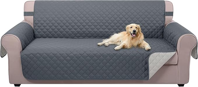 U-NICE HOME 4 Seater Sofa Cover 91 Inch Large Couch Covers for 4 Cushion Couch with Elastic Straps Water Resistant Furniture Protector Cover for Pets Cat (Sofa XX-Large, Dark Blue/Light Grey)
