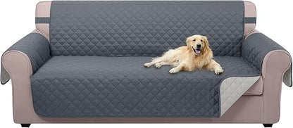 U-NICE HOME 4 Seater Sofa Cover 91 Inch Large Couch Covers for 4 Cushion Couch with Elastic Straps Water Resistant Furniture Protector Cover for Pets Cat (Sofa XX-Large, Dark Blue/Light Grey)