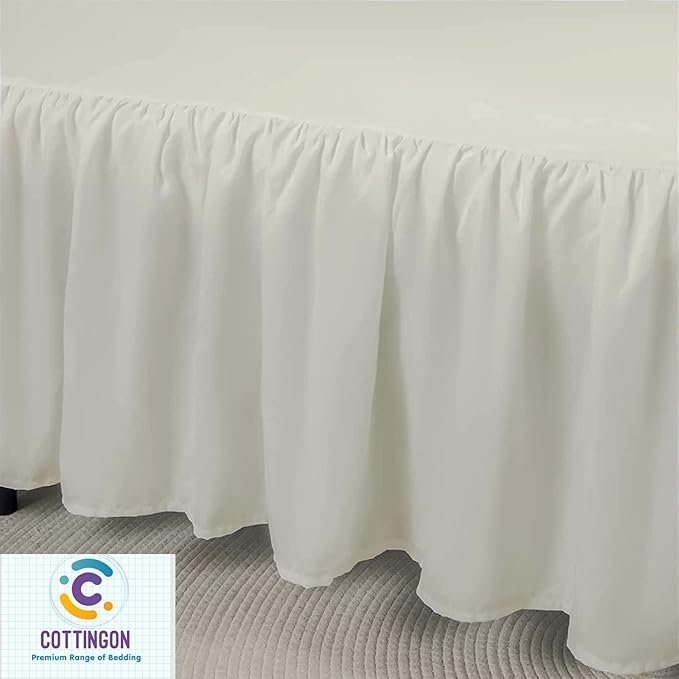 Ruffled Bed Skirt with Split Corners-Dust Ruffle - 21" Drop 100% Microfiber Soft,Sheen & Luxurious Look - Bed Skirts (Ivory -Twin)