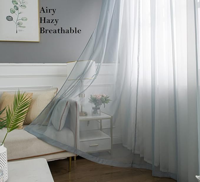 PI Grey Sheer Curtains 84 Inches Long with Grommet,Translucent Voile Textured,Casual Window Treatment for Villa/Office 2 Panels (W52 X L84, Blue Grey)