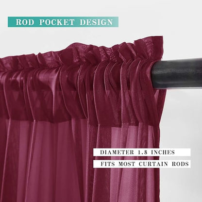 MIULEE Short Sheer Curtains 30 Inch Length for Kitchen Bathroom Cafe Half Window Treatment, Rod Pocket Tier Curtains 2 Panels, 29x30 Inches Long, Maroon Red