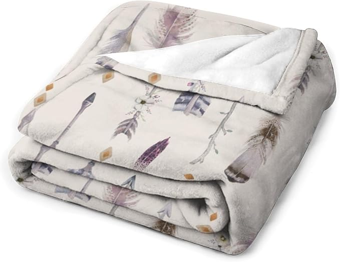 Boho Tribe Blanket, Bohemian Aztec Ethnic Tribe Native Tribal Arrows Feathers Print Pattern Throw Blanket for for Chair Bed Sofa Couch 40"x50"
