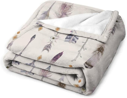 Boho Tribe Blanket, Bohemian Aztec Ethnic Tribe Native Tribal Arrows Feathers Print Pattern Throw Blanket for for Chair Bed Sofa Couch 40"x50"