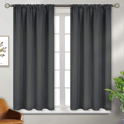 BGment Dark Grey Blackout Curtains for Bedroom 45 Inches Length - Short Thermal Insulated Drapes with Rod Pocket Privacy Room Darkening for Kitchen Bathroom Window, 42 x 45 Inch, 2 Panels