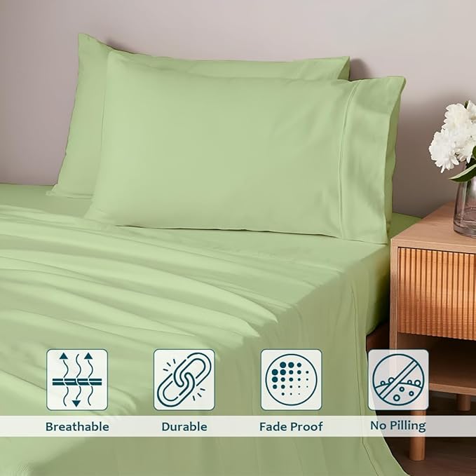 Luxury Queen Sleeper Sofa Bed Sheet Set,100% Egyptian Cotton, 338 Thread Count, Queen Size (60 x74 +6 Inch Deep Pocket) Soft and Light Weight 4pcs Sofa Set (Sage Solid)