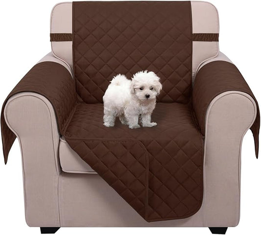 U-NICE HOME Recliner Chair Covers Reversible Chair Cover Pet Covers for Dogs with Elastic Straps Water Resistant Diamond Quilted (23''Recliner Small, Brown/Brown)