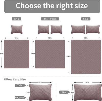 Easy-Going Twin Size Reversible Quilt Set with 1 Quilt and 1 Pillow Sham, Soft Bed Quilt Cover, Water Resistant Lightweight Microfiber Bedspread, Stain Resistant, Pink/Beige