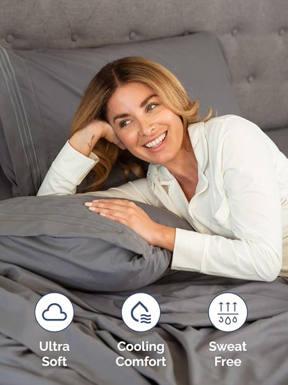 Extra Deep Cal King Fitted Sheet - Hotel Luxury Single Fitted Sheet Only - Easily Fits 18 inch to 24 inch Mattress - Ultra Soft, Wrinkle Free with Extra Deep Pockets - Breathable & Comfy - Dark Grey