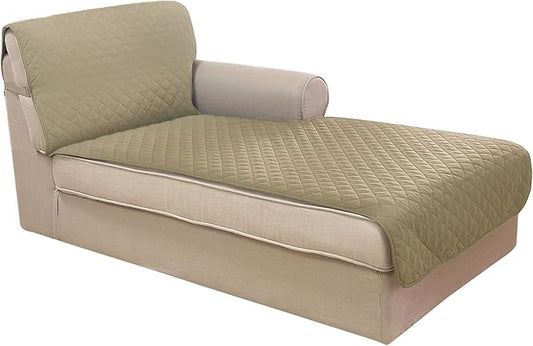 U-NICE HOME Sectional Couch Cover for Dogs Chaise Lounge Reversible Sofa Cover Furniture Protector Cover for Pets with Elastic Adjustable Strap (Chaise Lounge, Light Camel/Beige)