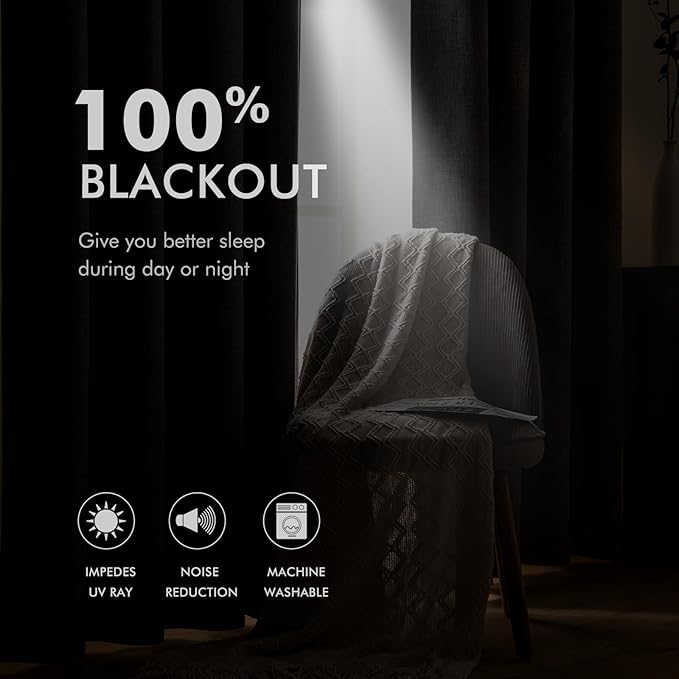 MIULEE Linen Blackout Curtains and Drapes 100% Room Darken Thermal Insulated Grommet Window Panels with Coating 2 PCs W 42 x L 84 inches Grey