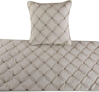 The HomeCentric King Queen Twin Ivory Bed Runner with 2 Decorative Throw Pillow Cover, Queen Size 74"x18" Bed Runner with Pillow Cover, Linen Quilted & Embroidery, Modern Contemporary - Tender Love