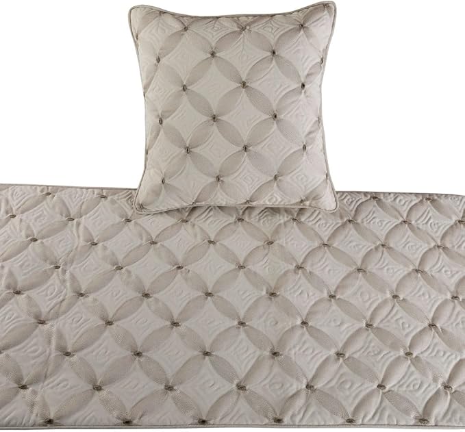 The HomeCentric King Queen Twin Ivory Bed Runner with Decorative Throw Pillow Cover, Full Size 68"x18" Bed Runner with Pillow Cover, Linen Quilted & Embroidery, Modern Contemporary - Tender Love