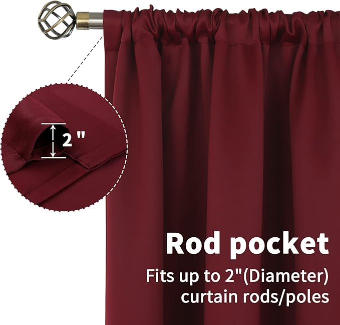 BGment Short Burgundy Blackout Curtains 40 Inches Length - Rod Pocket Thermal Insulated Room Darkening Window Drapes for Bedroom Kitchen Bathroom, 42 x 40 Inch, 2 Panels
