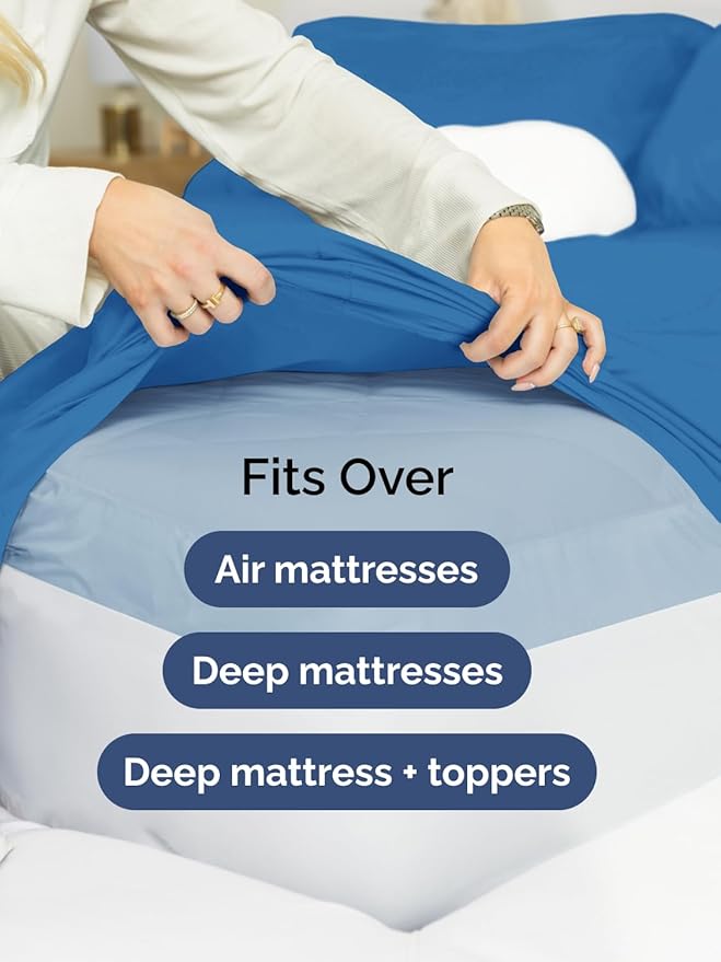 Extra Deep King Fitted Sheet - Hotel Luxury Single Fitted Sheet Only - Easily Fits 18 inch to 24 inch Mattress - Ultra Soft, Wrinkle & Fade Free w/Extra Deep Pockets - Breathable & Comfy - Royal Blue