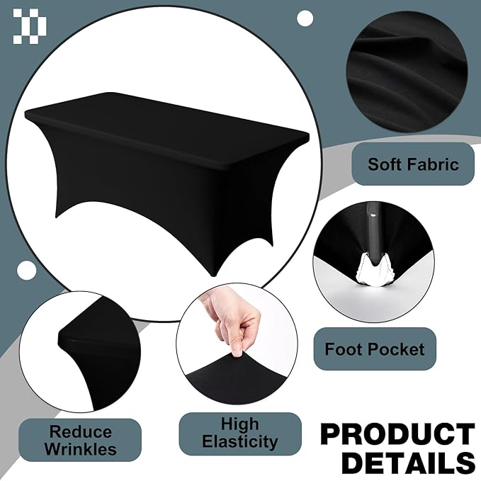Trlyc 1 Pack 8FT Spandex Table Cloth - 96 x 30 Inch Rectangular Stretch Tablecloth, Wrinkle Resistant Scretch Table Cover for Wedding, Party, Banquet, Picnic, Outdoor Decoration (1Pcs,Black)