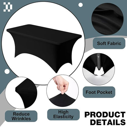Trlyc 1 Pack 8FT Spandex Table Cloth - 96 x 30 Inch Rectangular Stretch Tablecloth, Wrinkle Resistant Scretch Table Cover for Wedding, Party, Banquet, Picnic, Outdoor Decoration (1Pcs,Black)