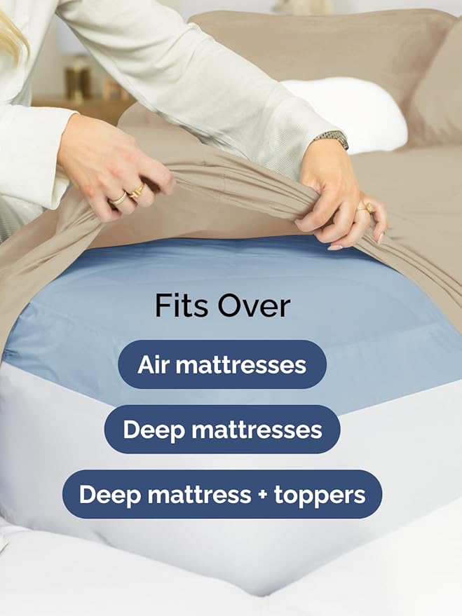 Extra Deep Pocket Split King Sheets - 5 Piece Breathable & Cooling Bed Sheets - Hotel Luxury Bed Sheet Set - Soft, Wrinkle Free & Comfy - Easily Fits Extra Deep Mattresses - Deep Pocket Cream Sheets