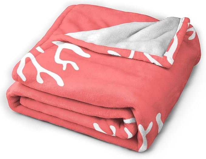 HGOD DESIGNS Beach Coral Fleece Throw Blanket Soft Cozy Coral Fuzzy Blanket Caring for Women & Adults Ocean Coral Pink Branch Reef Nature Red White Plush Microfiber Blanket 40"x50"