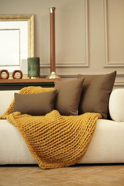 Haven & Glow Decorative Throw Pillow Cover – Square Cushion Case with Zipper | Modern Sofa, Couch & Bed Accent Pillow Covers for Living Room, Bedroom & Home Decor | 18 x 18 inches – Dark Brown – 2 Pc