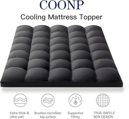 COONP King Mattress Topper, Extra Thick Pillowtop, Cooling Plush Mattress Pad Cover Bed Topper Protector with 8-21 Inch Deep Pocket (Black, King)