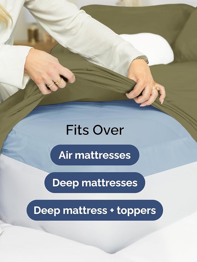 Extra Deep Queen Fitted Sheet - Hotel Luxury Single Fitted Sheet Only - Easily Fits 18 inch to 24 inch Mattress - Ultra Soft, Wrinkle & Fade Free w/Extra Deep Pocket - Breathable & Comfy - Sage Green