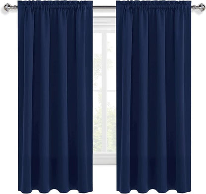 DWCN Short Blackout Curtains for Bedroom 54 Inches Long 2 Panels Set, Solid Thermal Insulated Energy Saving Window Treatment Drapes, Rod Pocket Curtains for Kids Boys Room (W52 x L54 Inch, Navy Blue)