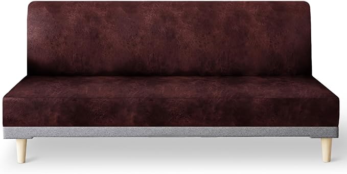 molasofa Leather Like Stretch Futon Slipcover Armless Futon Bed Sofa Cover Furniture Protector with Elastic Bottom, Soft and Washable Futon Cover for Sofa Bed Stay in Place（Medium，Red）