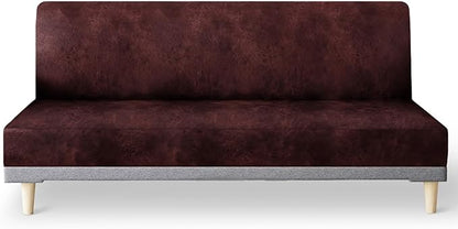 molasofa Leather Like Stretch Futon Slipcover Armless Futon Bed Sofa Cover Furniture Protector with Elastic Bottom, Soft and Washable Futon Cover for Sofa Bed Stay in Place（Medium，Red）
