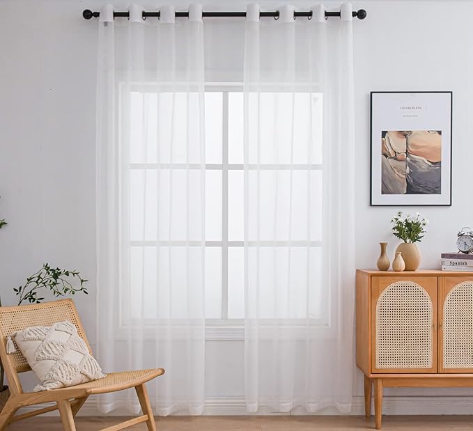 PI Sheer Voile Curtains Ring Top Panels,Light Filtering Window Curtain for Office/Backdrop 2 Panels (W52 X L95, Beige)