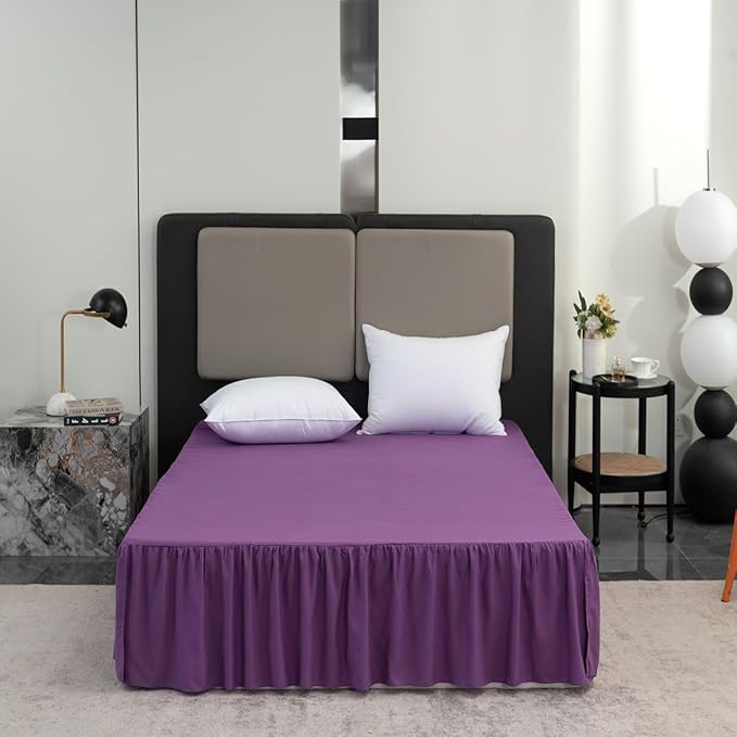 Bed Skirt Queen Size Ruffled Bed Skirt with Split Corners, 14 Inch Drop Dust Ruffle Bed Skirts with Platform, Gathered Style, 100% Microfiber, Grape