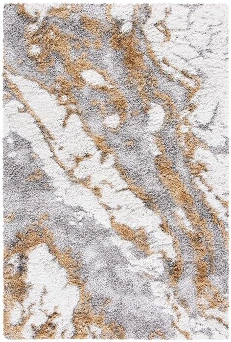 SAFAVIEH Horizon Shag Collection Area Rug - 10' x 14', Grey & Gold, Modern Abstract Design, Non-Shedding & Easy Care, 2.6-inch Thick Ideal for High Traffic Areas in Living Room, Bedroom (HZN890D)