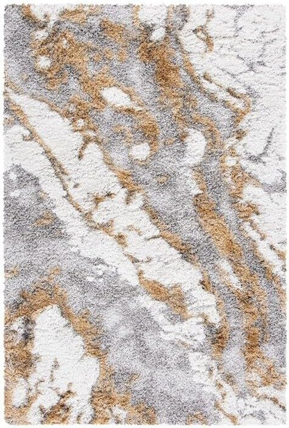 SAFAVIEH Horizon Shag Collection Area Rug - 10' x 14', Grey & Gold, Modern Abstract Design, Non-Shedding & Easy Care, 2.6-inch Thick Ideal for High Traffic Areas in Living Room, Bedroom (HZN890D)