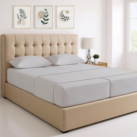 THREAD SPREAD 100% Egyptian Cotton Split King Sheets Sets for Adjustable Bed - Luxury 1500 Thread Count Split Top King Sheets (5 PC, Light Grey), Soft, Cooling, Sateen Weave 17" Deep Pocket Sheet Set