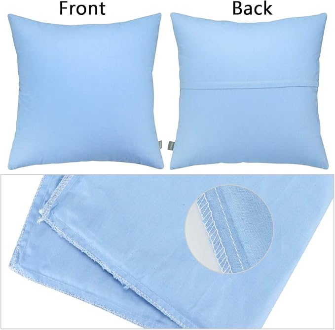 Thmyo 4-Pack 100% Cotton Comfortable Solid Decorative Throw Pillow Case, Square Cushion Cover Pillowcase Sublimation Blank Pillow Covers DIY Throw Pillowcase for Sofa(16x16 inch/ 40x40cm,Sky Blue)