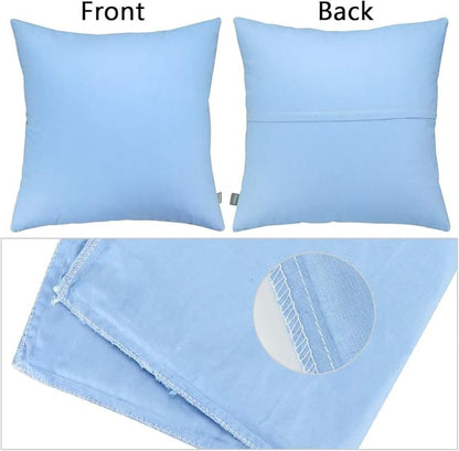 Thmyo 4-Pack 100% Cotton Comfortable Solid Decorative Throw Pillow Case, Square Cushion Cover Pillowcase Sublimation Blank Pillow Covers DIY Throw Pillowcase for Sofa(16x16 inch/ 40x40cm,Sky Blue)